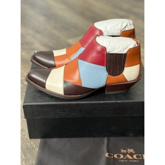 COACH Womens Multicolor Patchwork BANDIT Ankle Booties Boots Sz 5 B New Bag Box - Picture 1 of 9
